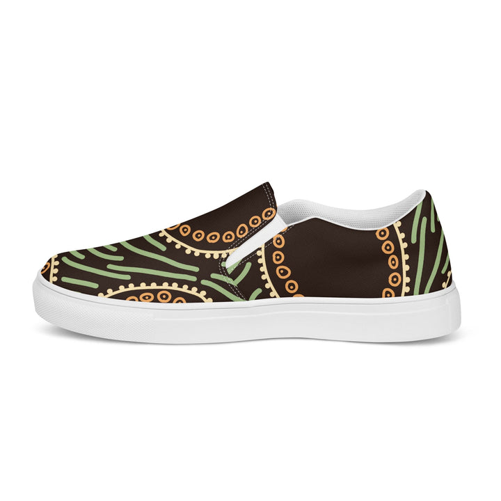 Mens Slip-on Canvas Shoes Brown Green Geometric Lines