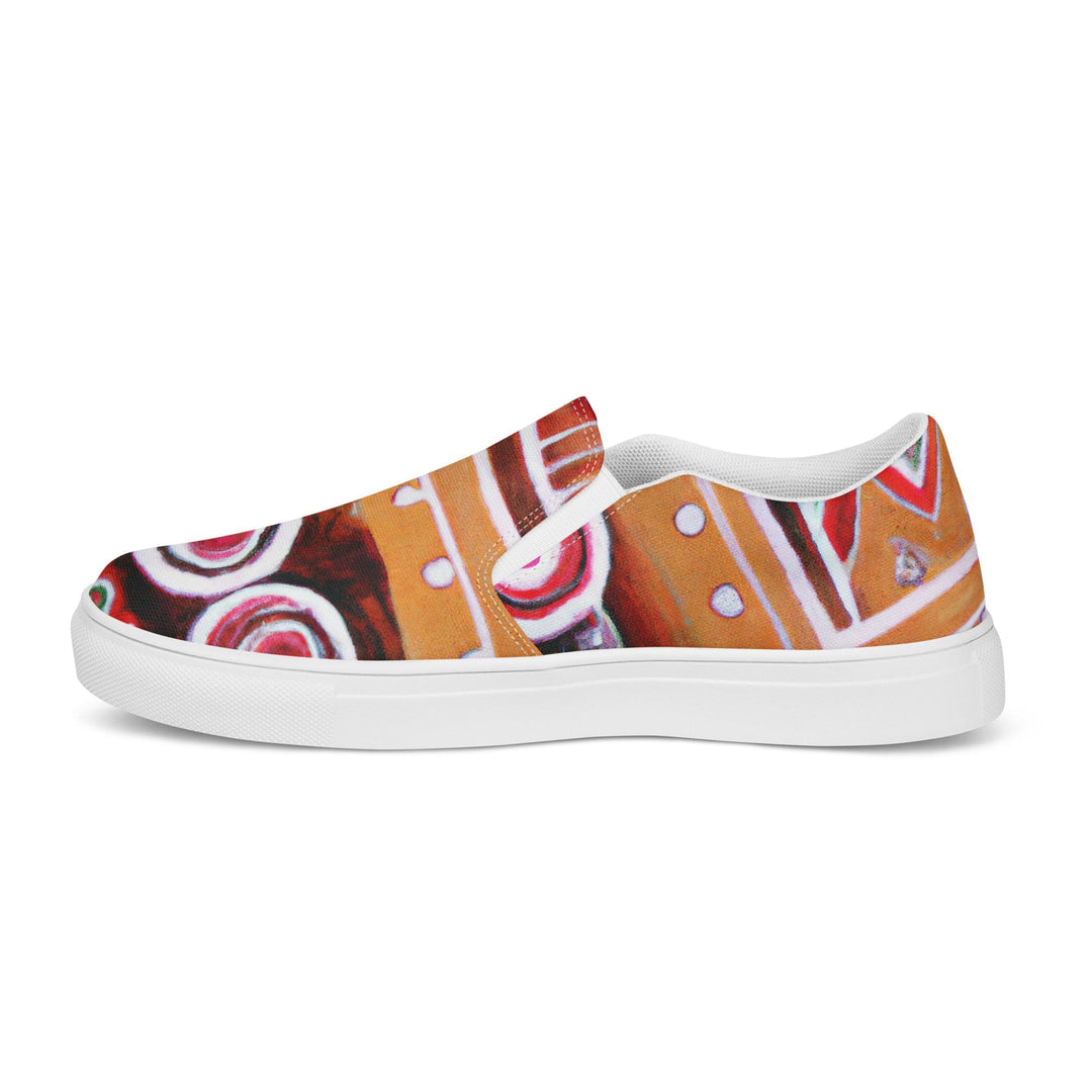 Mens Slip-on Canvas Shoes Brown Orange Green Aztec Pattern