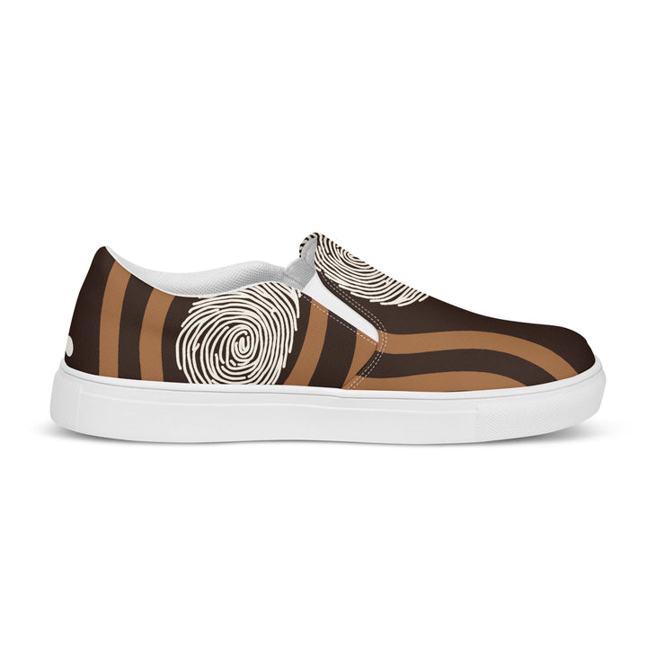 Mens Slip-on Canvas Shoes Brown White Geometric Lines