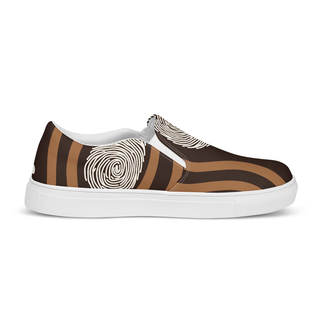 Mens Slip-on Canvas Shoes Brown White Geometric Lines