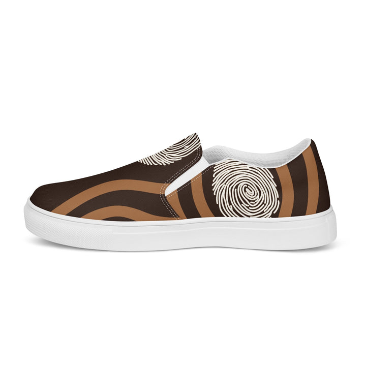 Mens Slip-on Canvas Shoes Brown White Geometric Lines