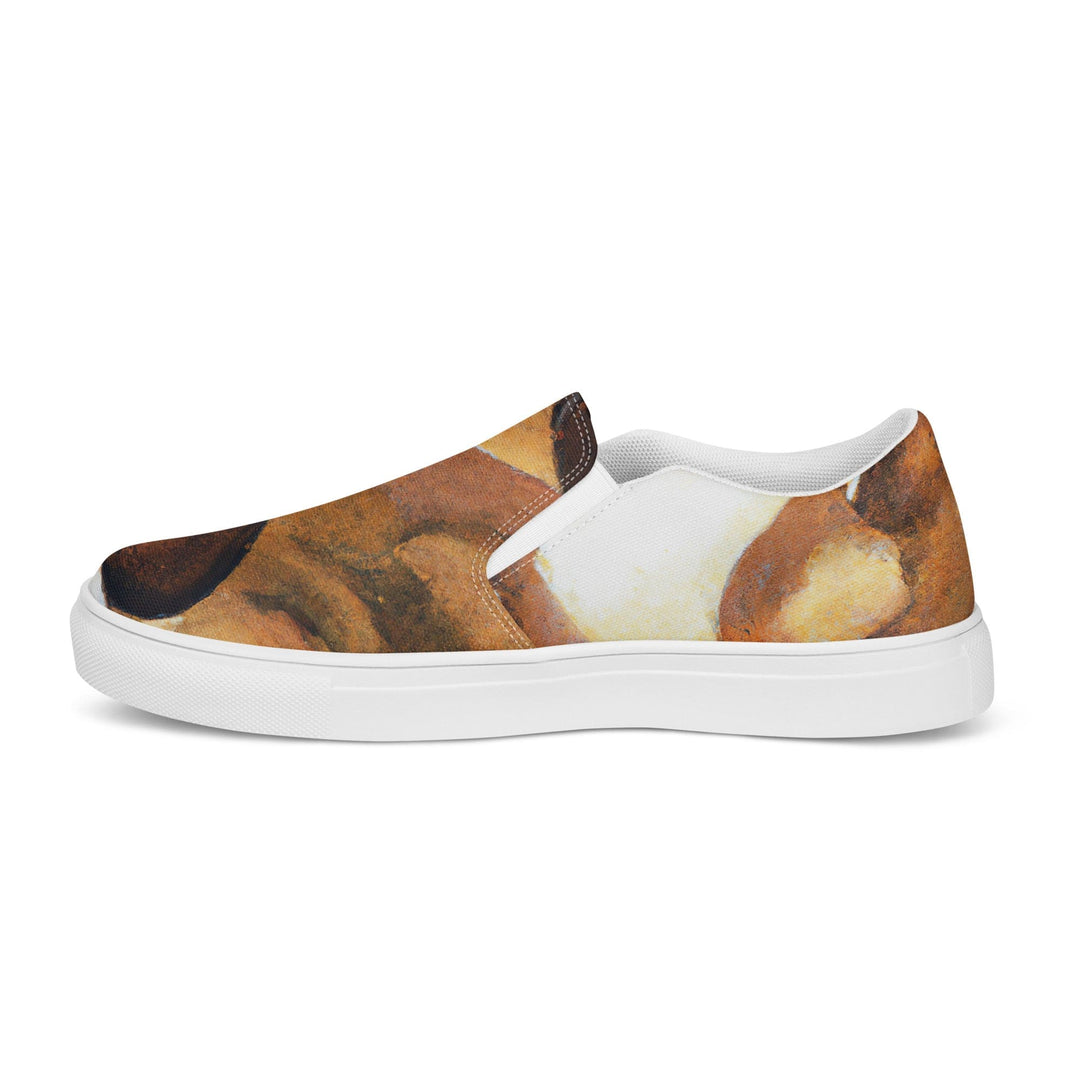 Mens Slip-on Canvas Shoes Brown White Stone Pattern