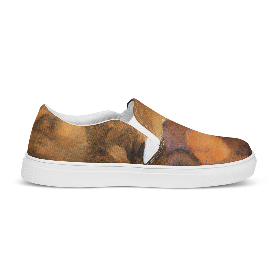 Mens Slip-on Canvas Shoes Brown White Stone Pattern