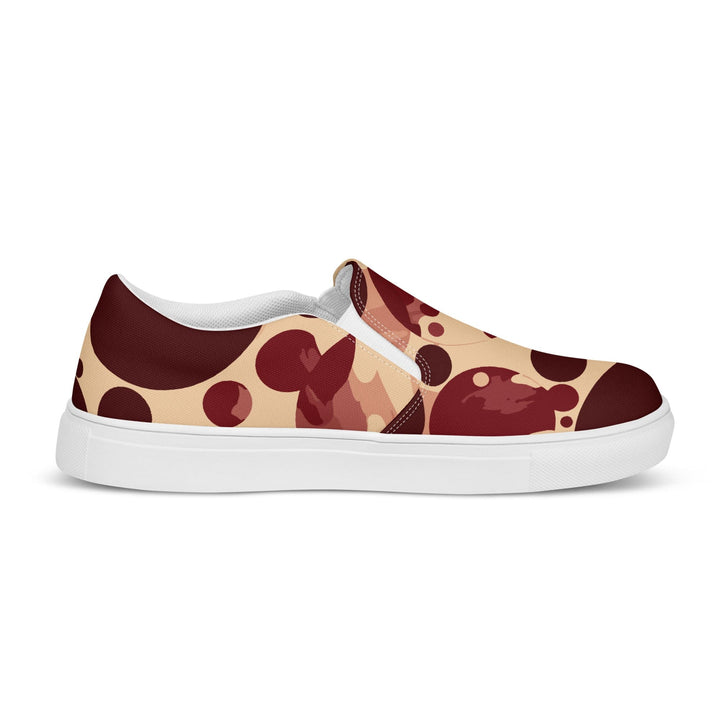 Mens Slip-on Canvas Shoes Burgundy and Beige Circular Spotted