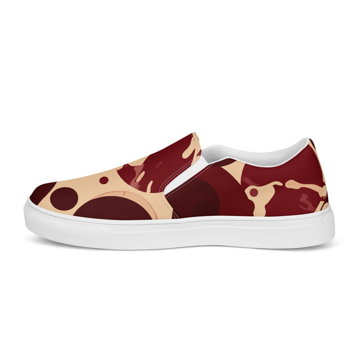 Mens Slip-on Canvas Shoes Burgundy and Beige Circular Spotted