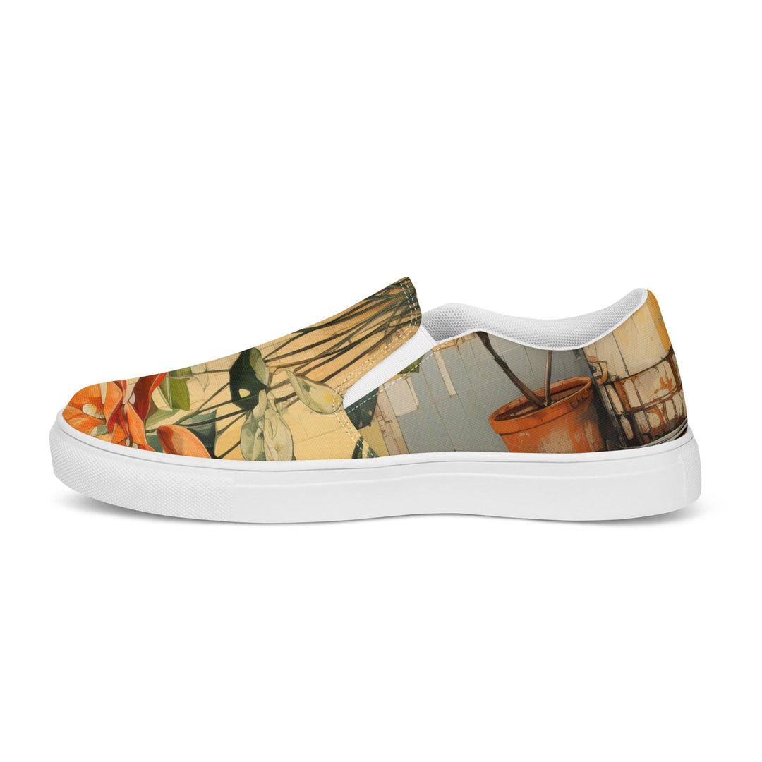 Mens Slip-on Canvas Shoes Earthy Rustic Potted Plants Print