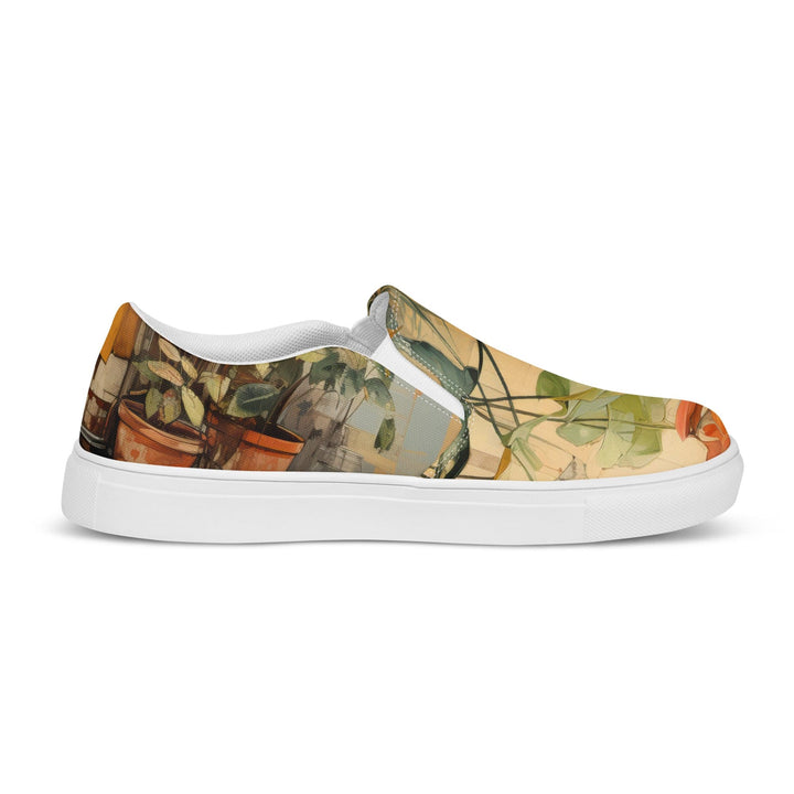 Mens Slip-on Canvas Shoes Earthy Rustic Potted Plants Print