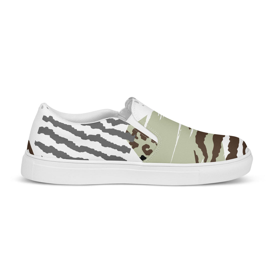 Mens Slip-on Canvas Shoes Green Grey Hexagon Pattern