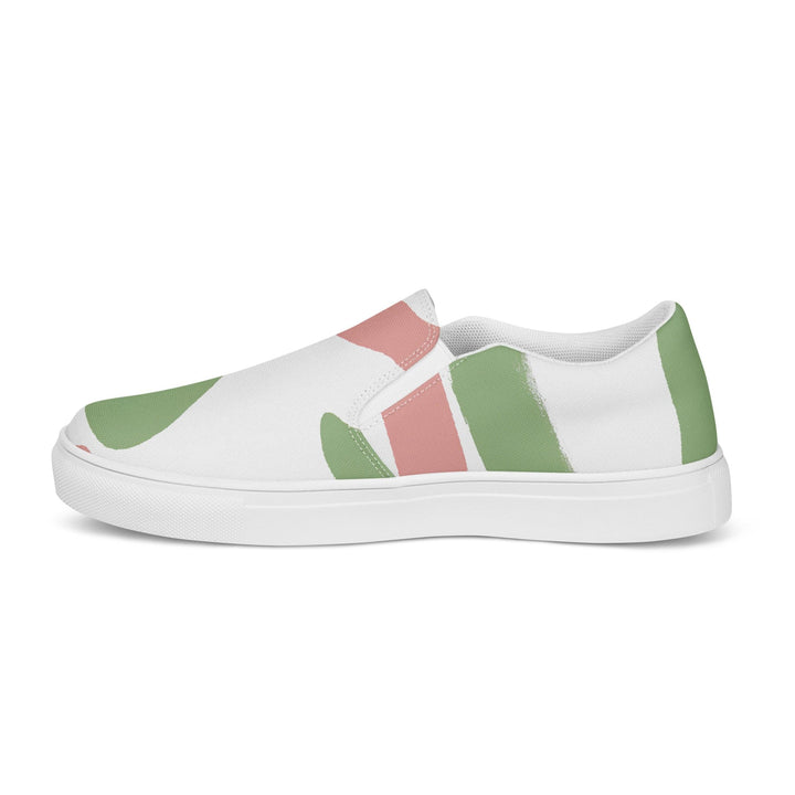 Mens Slip-on Canvas Shoes Green Mauve Abstract Brush Stroke Pattern