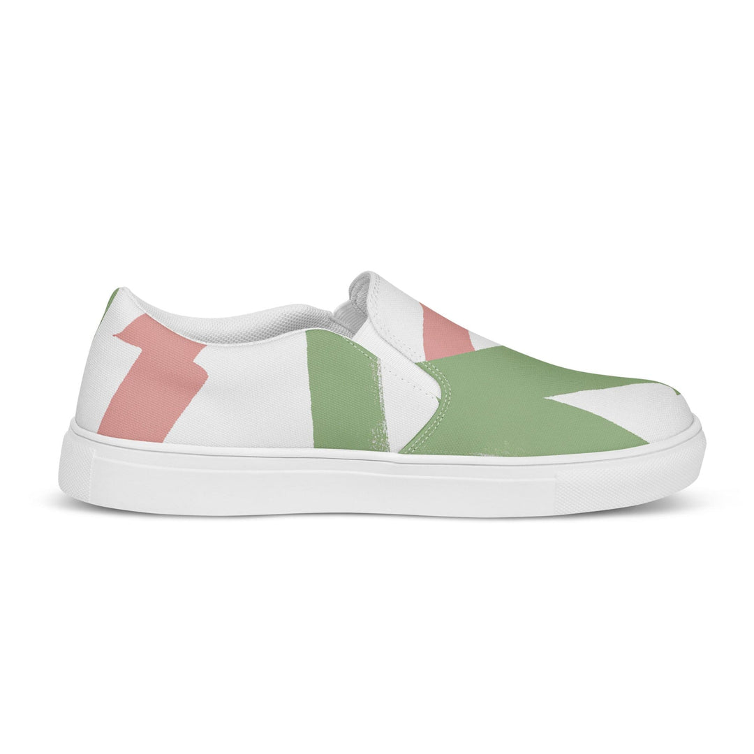 Mens Slip-on Canvas Shoes Green Mauve Abstract Brush Stroke Pattern