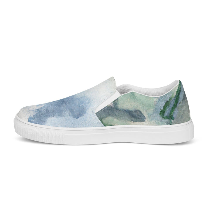 Mens Slip-on Canvas Shoes Green Mountainside Nature Landscape Blue