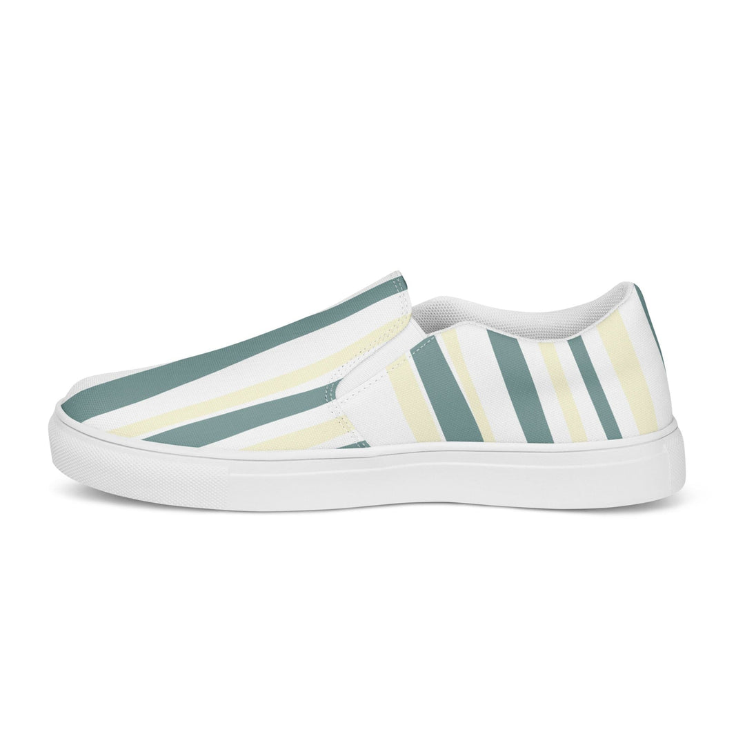 Mens Slip-on Canvas Shoes Green Yellow Geometric Lines