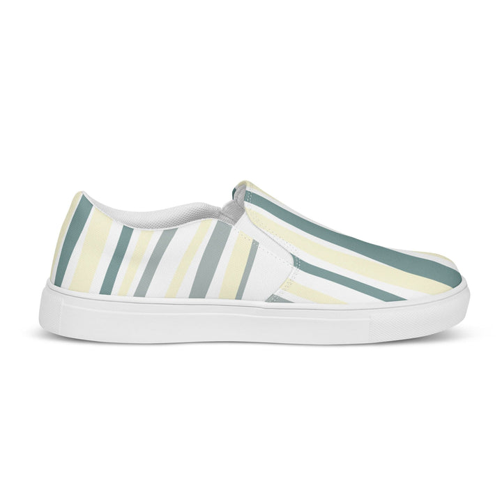 Mens Slip-on Canvas Shoes Green Yellow Geometric Lines