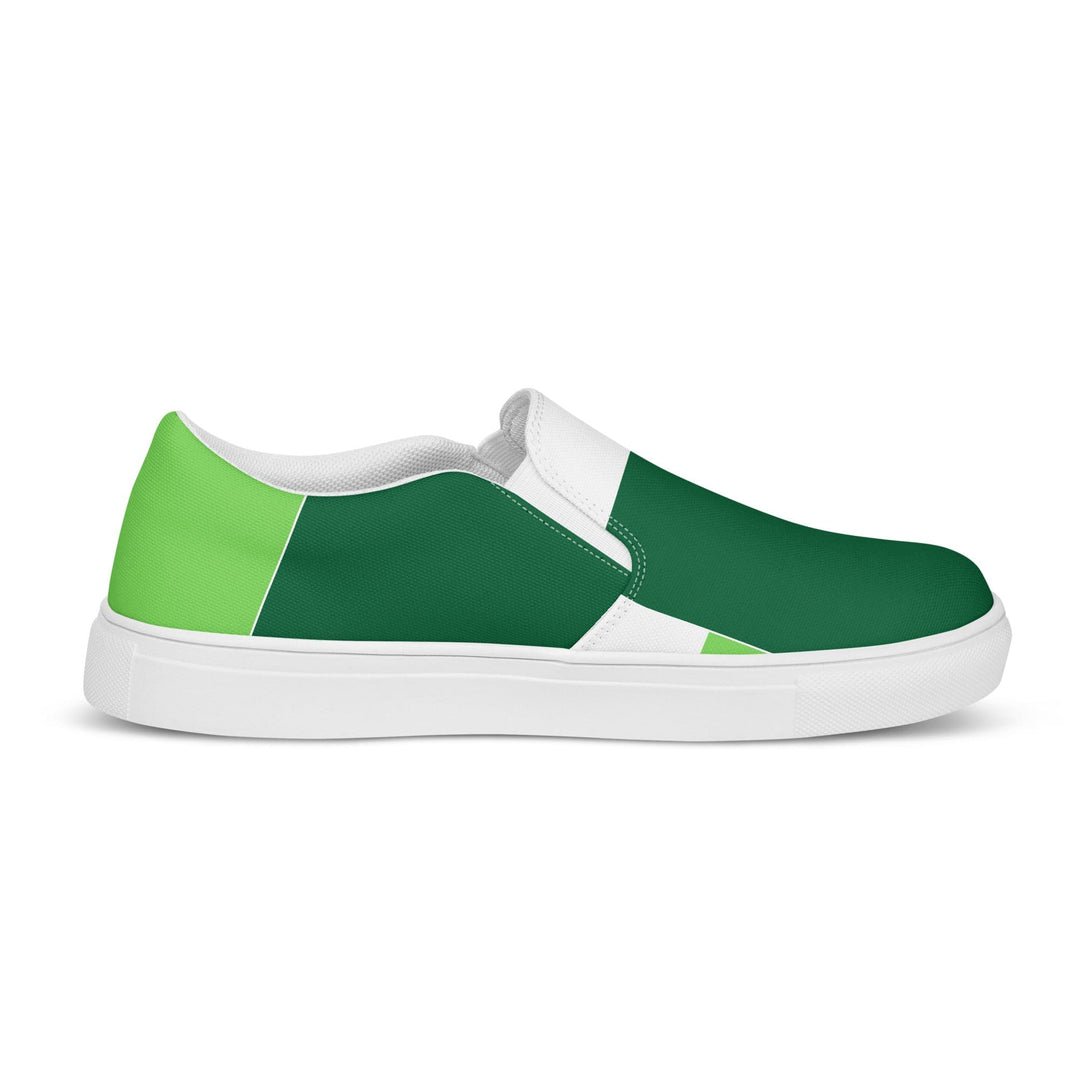 Mens Slip-on Canvas Shoes Green White Colorblock Grid Lines