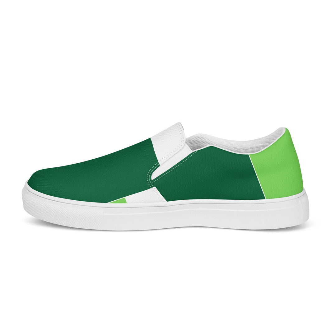 Mens Slip-on Canvas Shoes Green White Colorblock Grid Lines