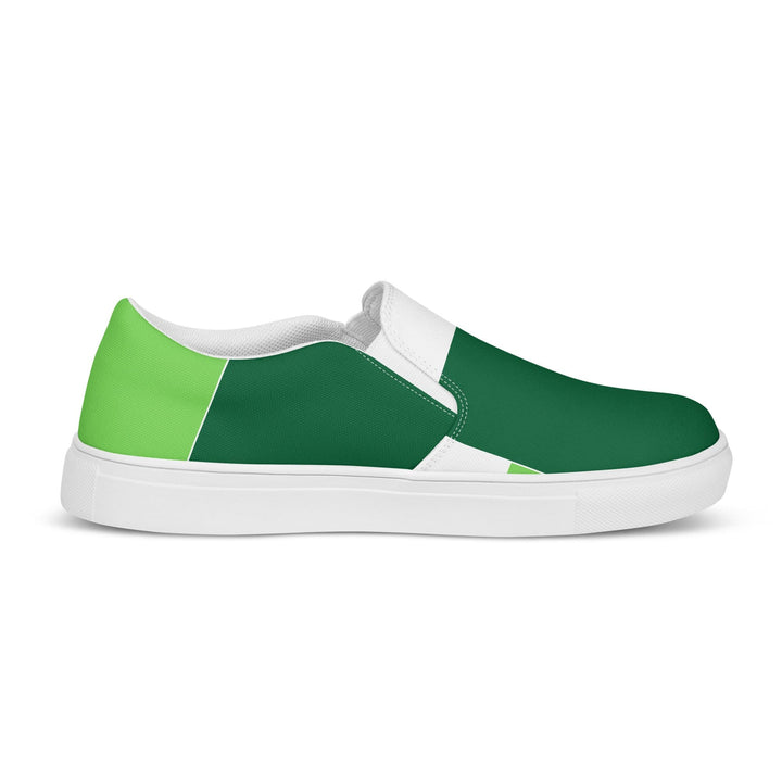 Mens Slip-on Canvas Shoes Green White Colorblock Grid Lines