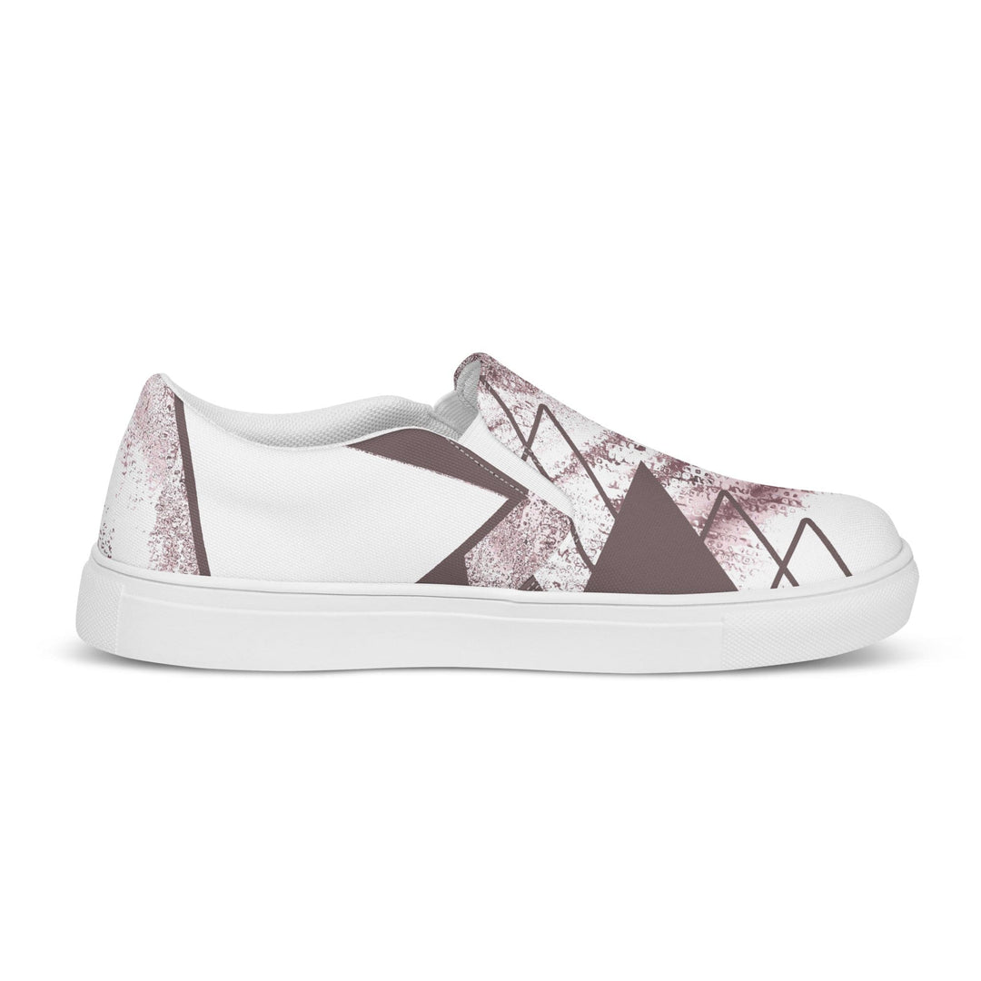 Mens Slip-on Canvas Shoes Mauve Rose and White Triangular Colorblock