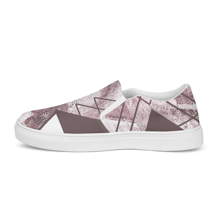 Mens Slip-on Canvas Shoes Mauve Rose and White Triangular Colorblock