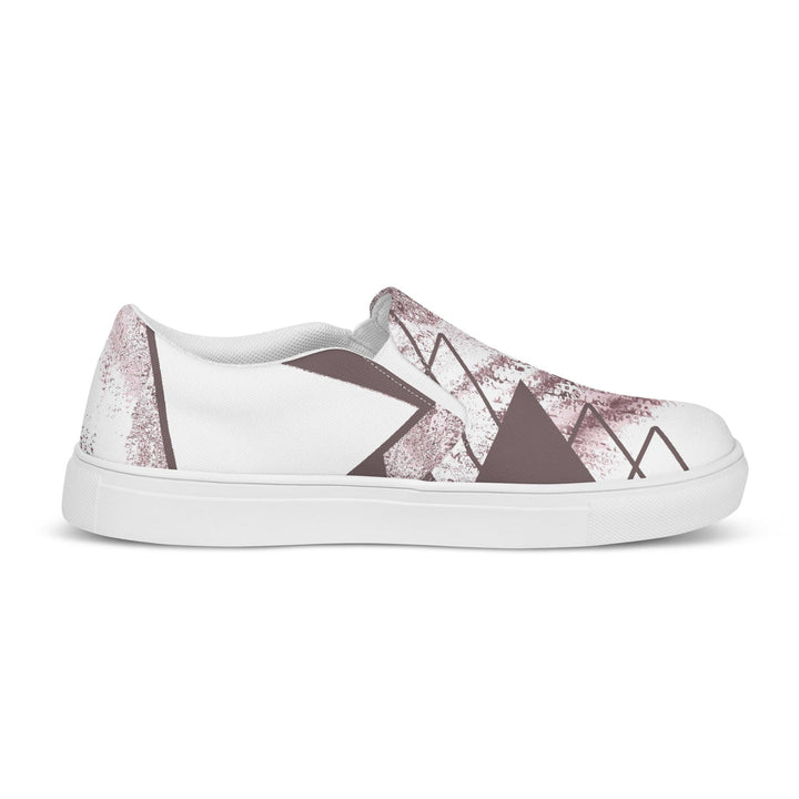 Mens Slip-on Canvas Shoes Mauve Rose and White Triangular Colorblock