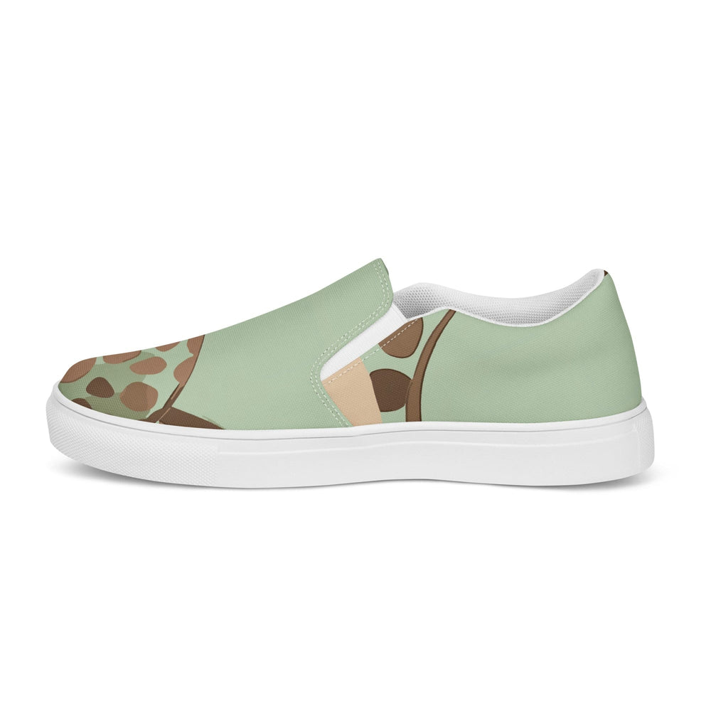 Mens Slip-on Canvas Shoes Mint Green and Brown Spotted Illustration