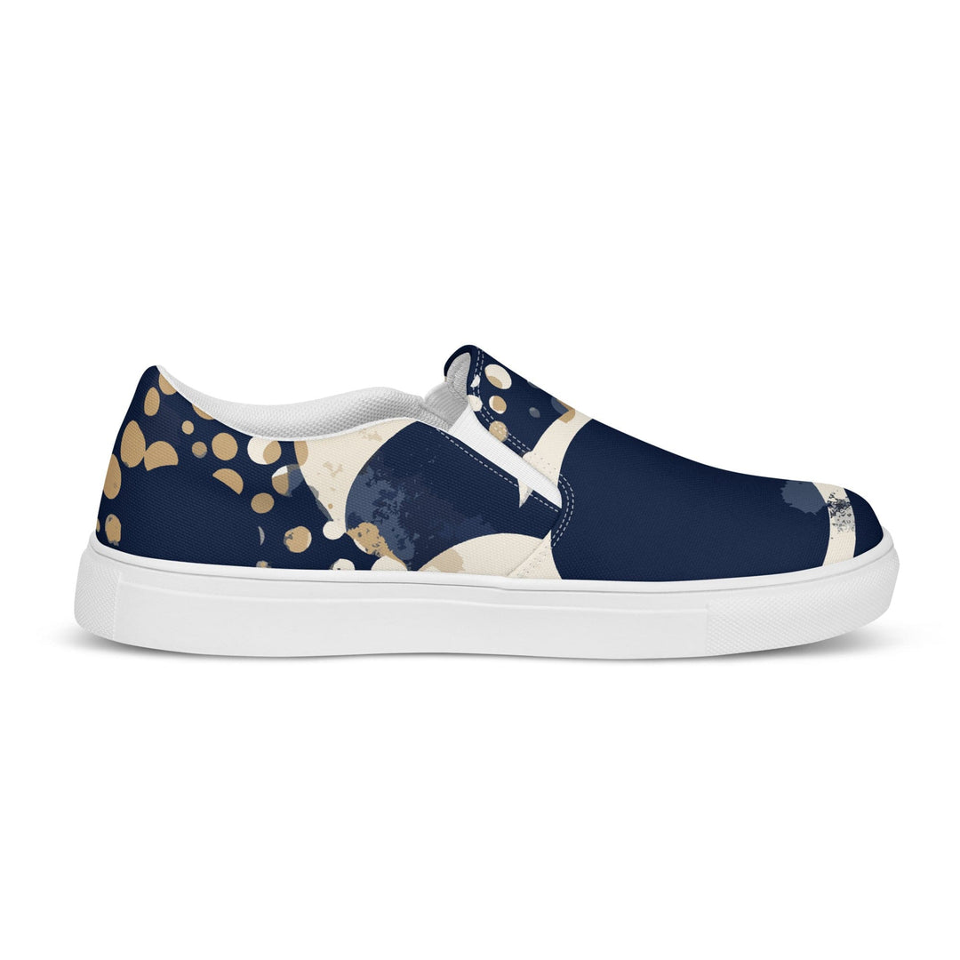 Mens Slip-on Canvas Shoes Navy Blue and Beige Spotted Illustration