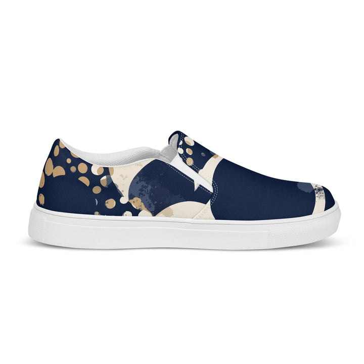 Mens Slip-on Canvas Shoes Navy Blue and Beige Spotted Illustration