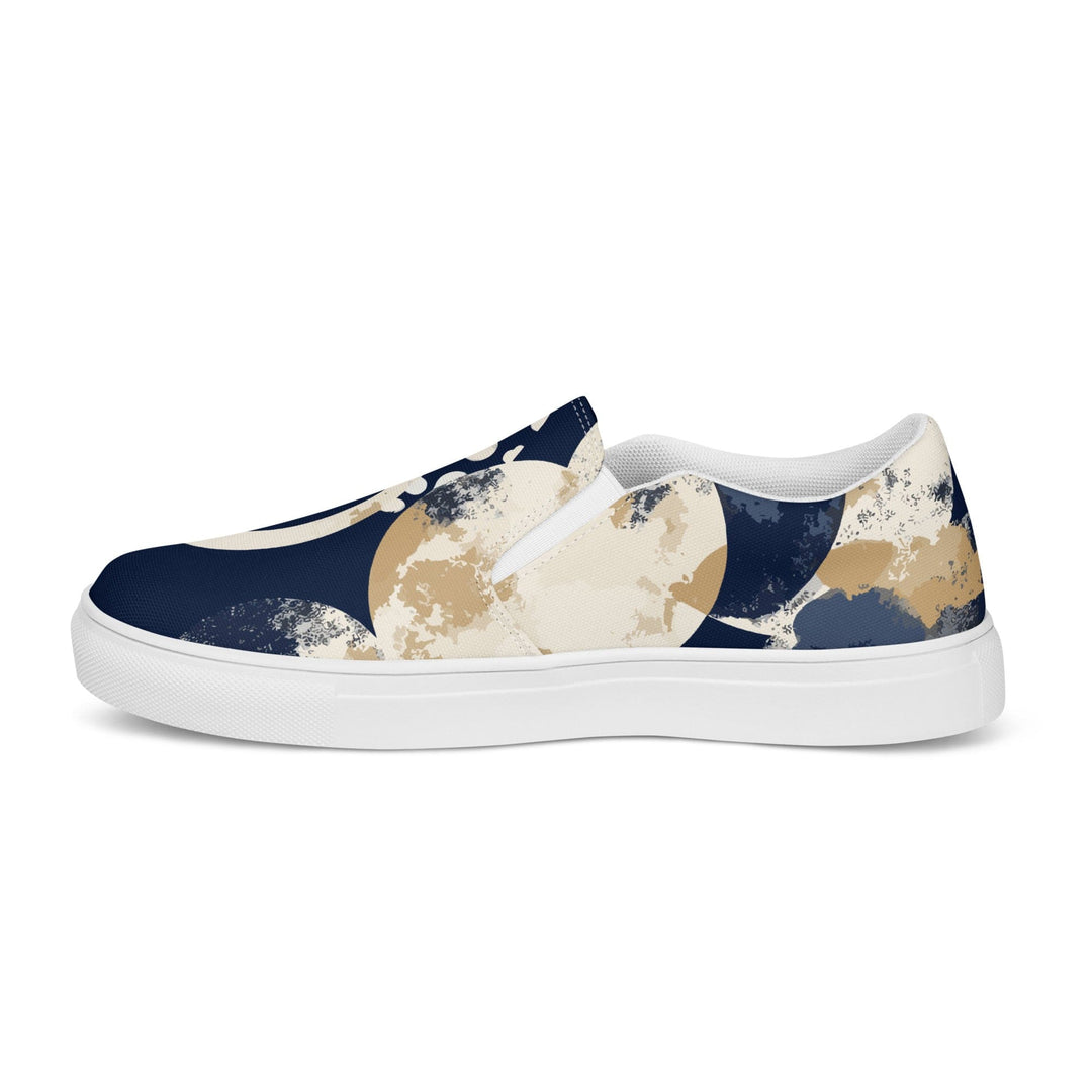 Mens Slip-on Canvas Shoes Navy Blue and Beige Spotted Illustration