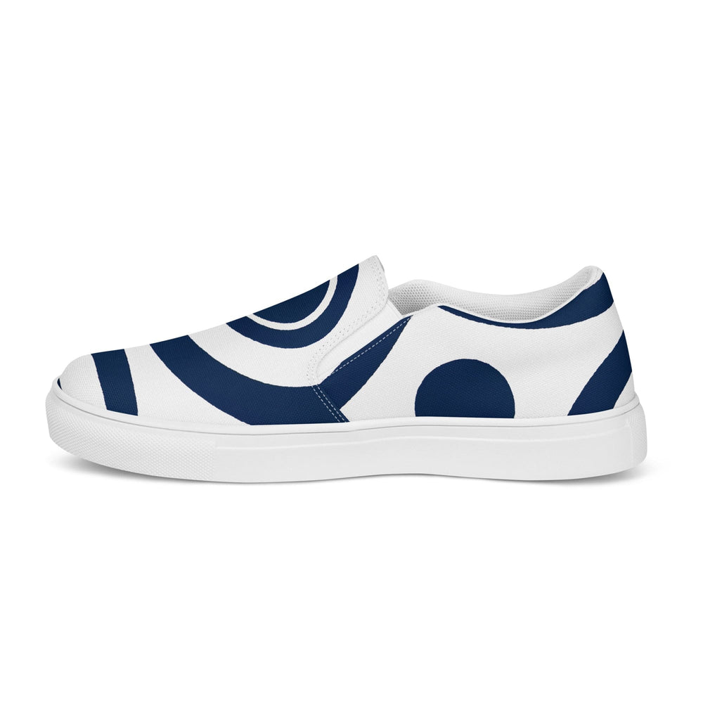 Mens Slip-on Canvas Shoes Navy Blue and White Circular Pattern