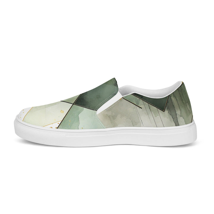 Mens Slip-on Canvas Shoes Olive Green Mint Leaf Geometric Print