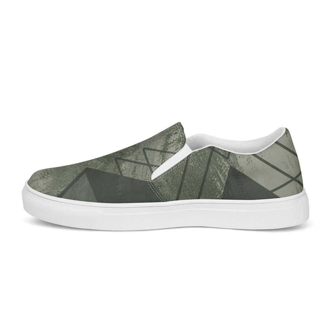 Mens Slip-on Canvas Shoes Olive Green Triangular Colorblock
