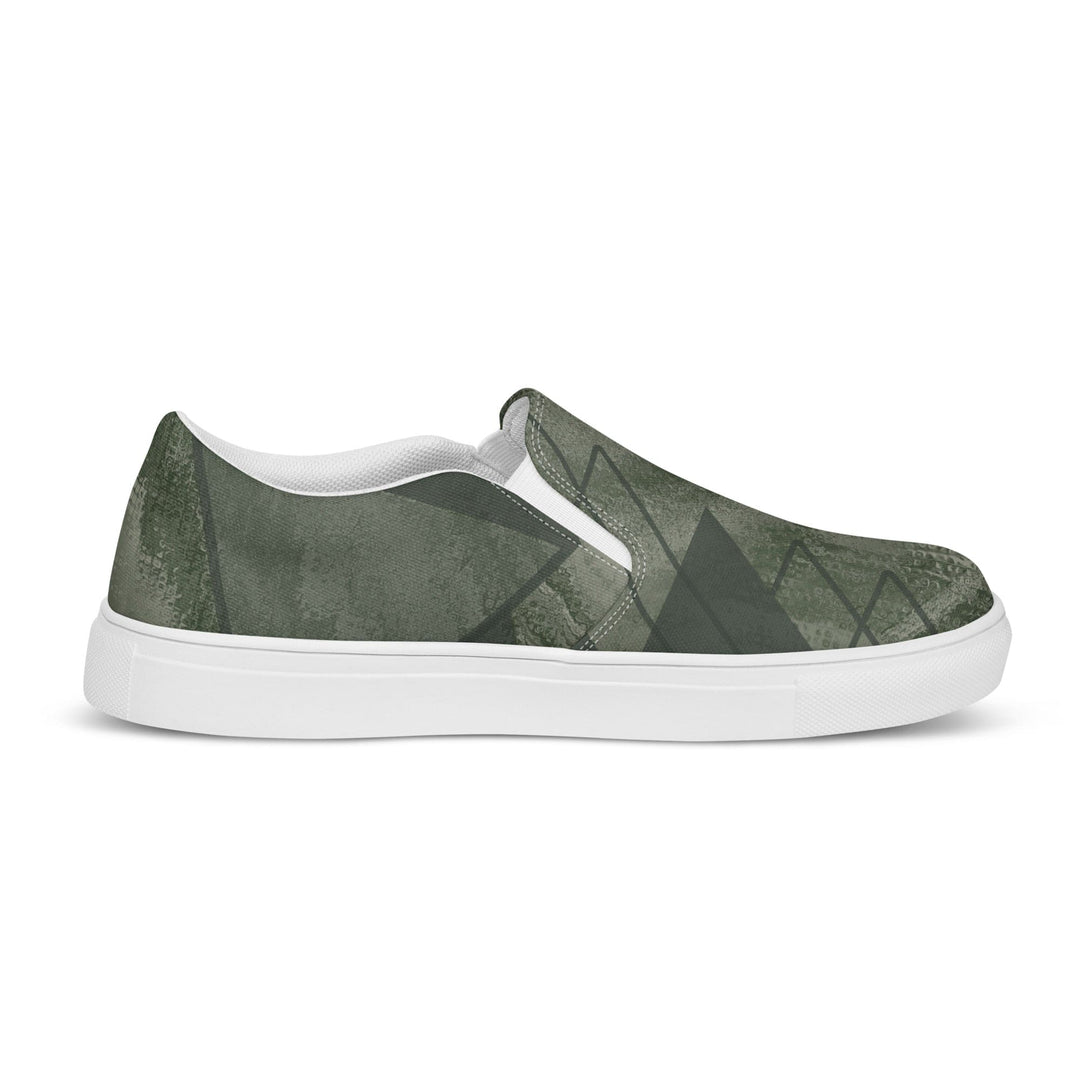 Mens Slip-on Canvas Shoes Olive Green Triangular Colorblock