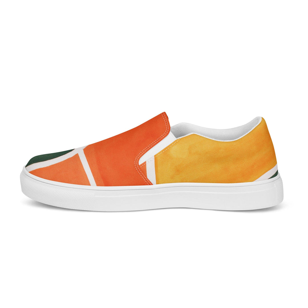 Mens Slip-on Canvas Shoes Orange Green Boho Pattern