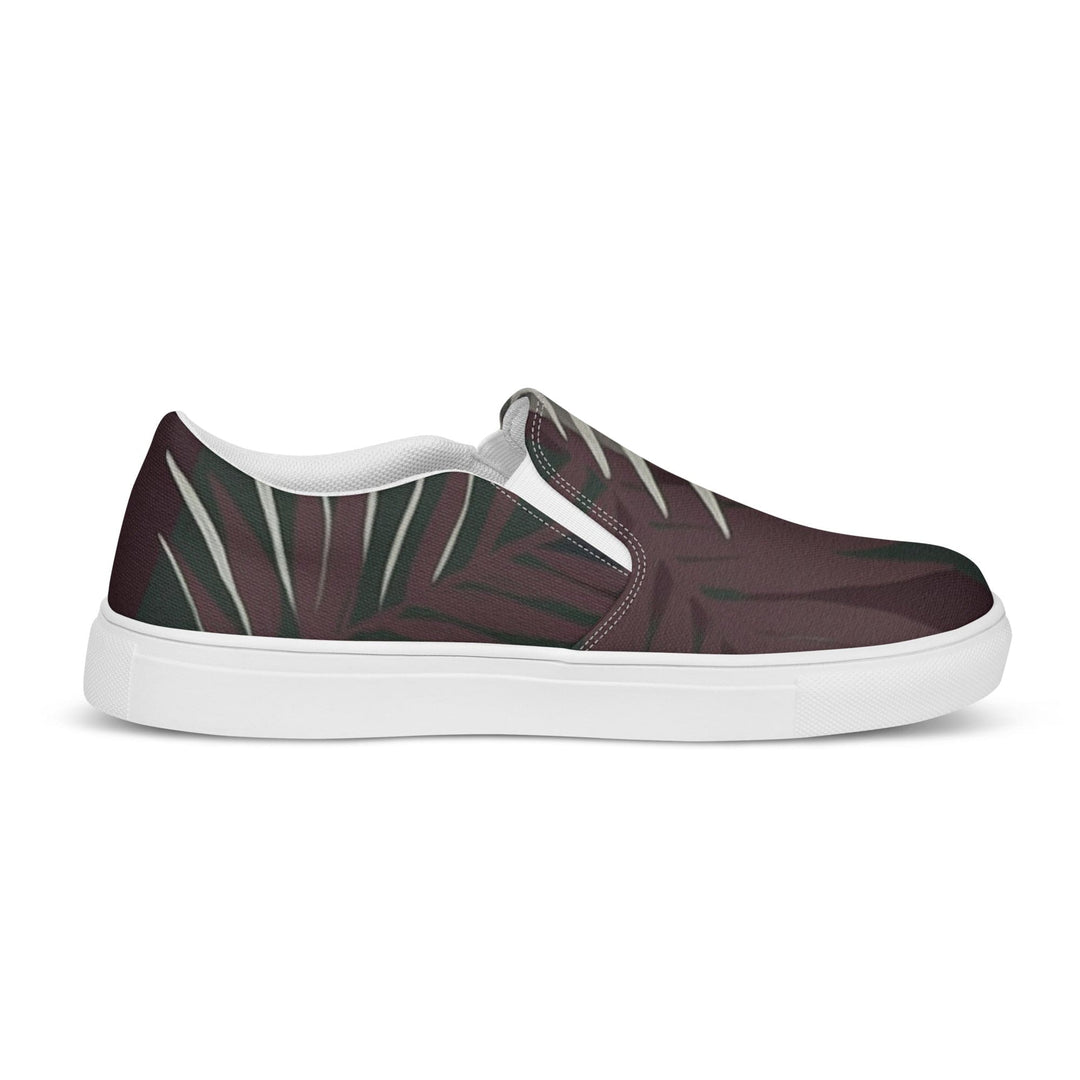 Mens Slip-on Canvas Shoes Palm Tree Leaves Maroon Green Background