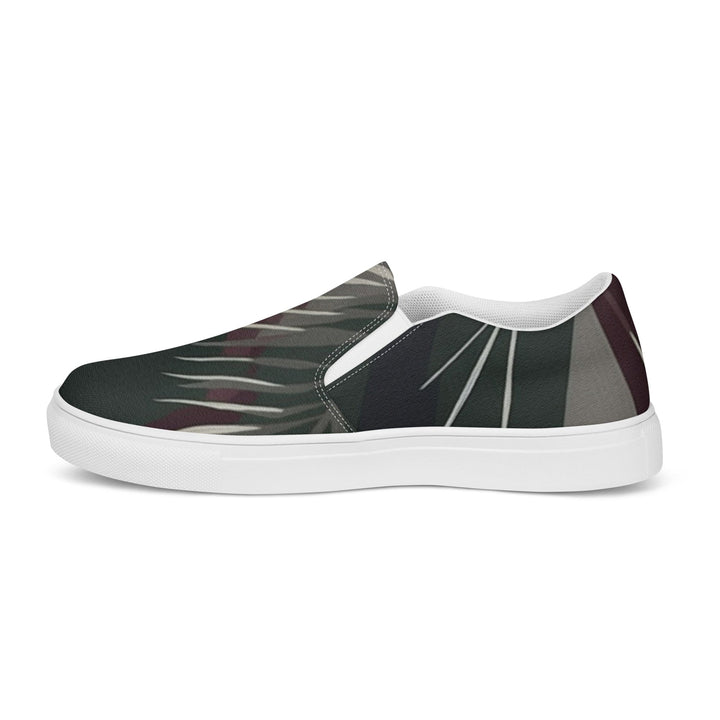 Mens Slip-on Canvas Shoes Palm Tree Leaves Maroon Green Background