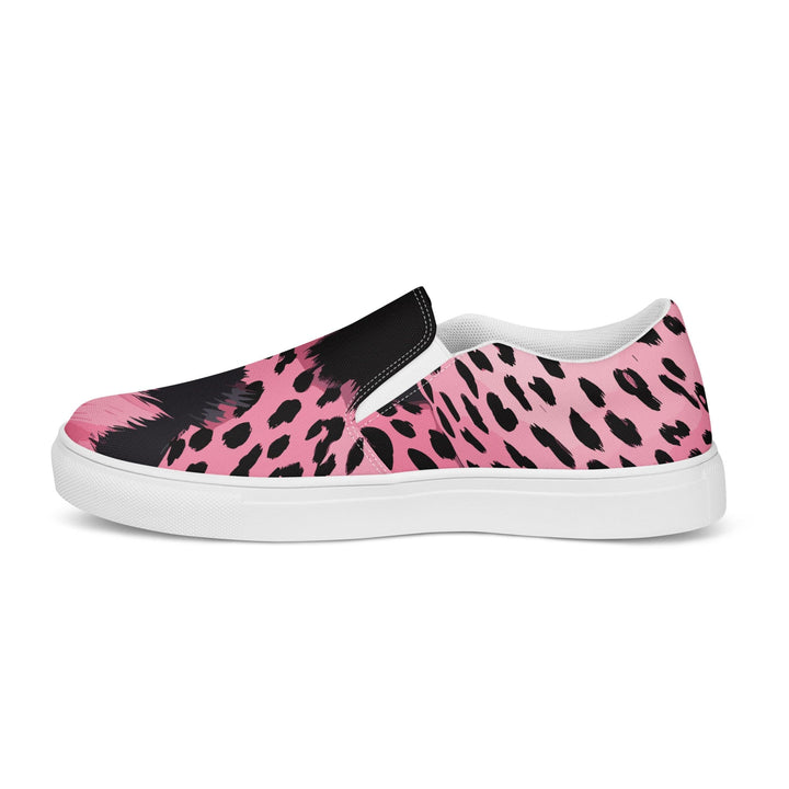 Mens Slip-on Canvas Shoes Pink and Black Spotted Illustration