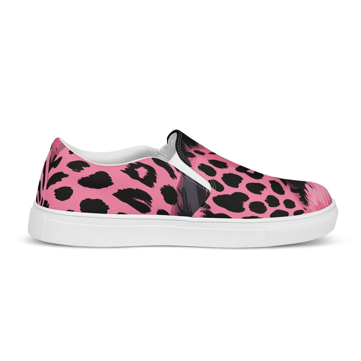 Mens Slip-on Canvas Shoes Pink and Black Spotted Illustration