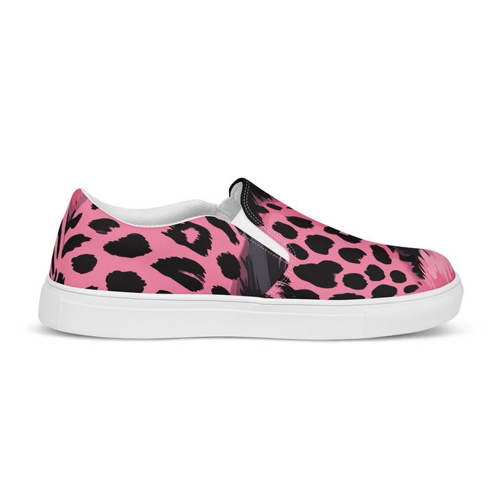 Mens Slip-on Canvas Shoes Pink and Black Spotted Illustration