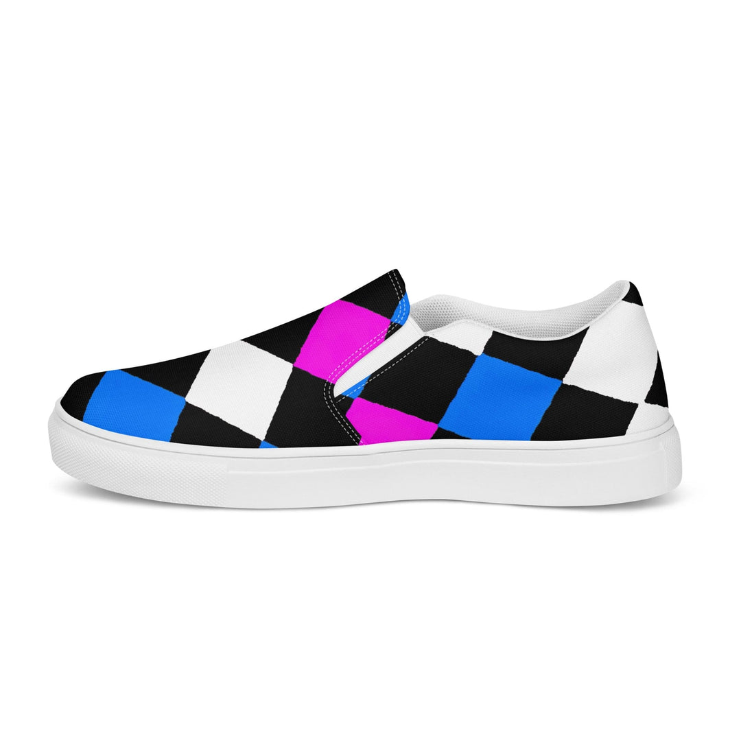 Mens Slip-on Canvas Shoes Pink Blue Checkered Pattern