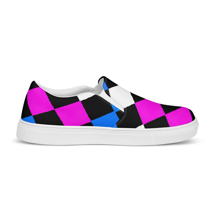 Mens Slip-on Canvas Shoes Pink Blue Checkered Pattern