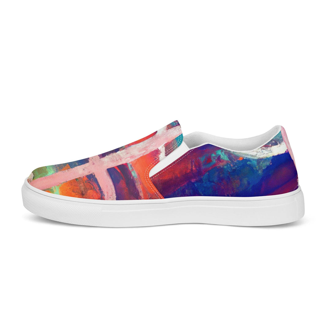 Mens Slip-on Canvas Shoes Red Blue Multicolor Abstract Print