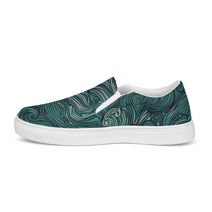 Mens Slip-on Canvas Shoes Water Wave Mint Green Illustration