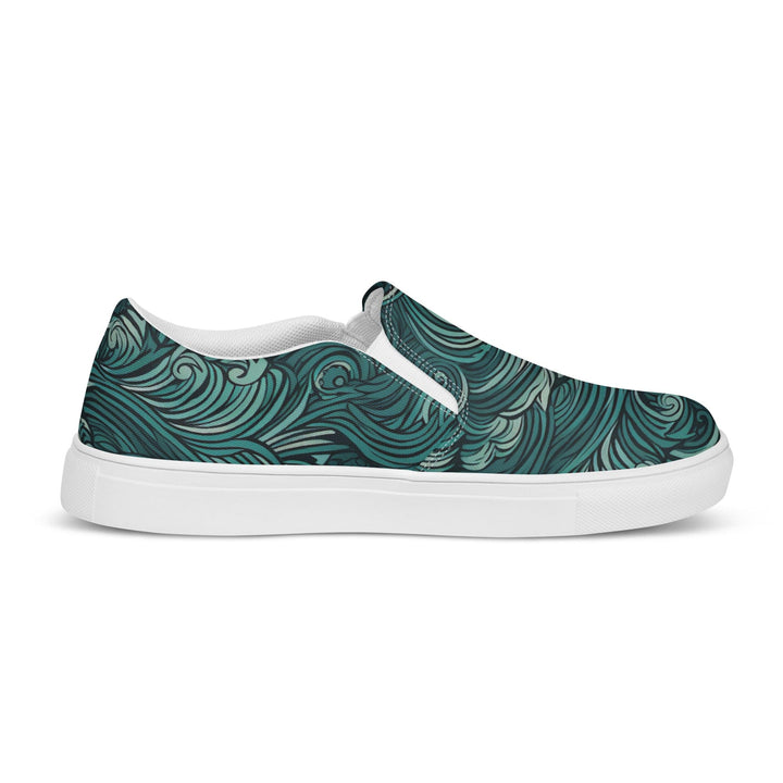 Mens Slip-on Canvas Shoes Water Wave Mint Green Illustration