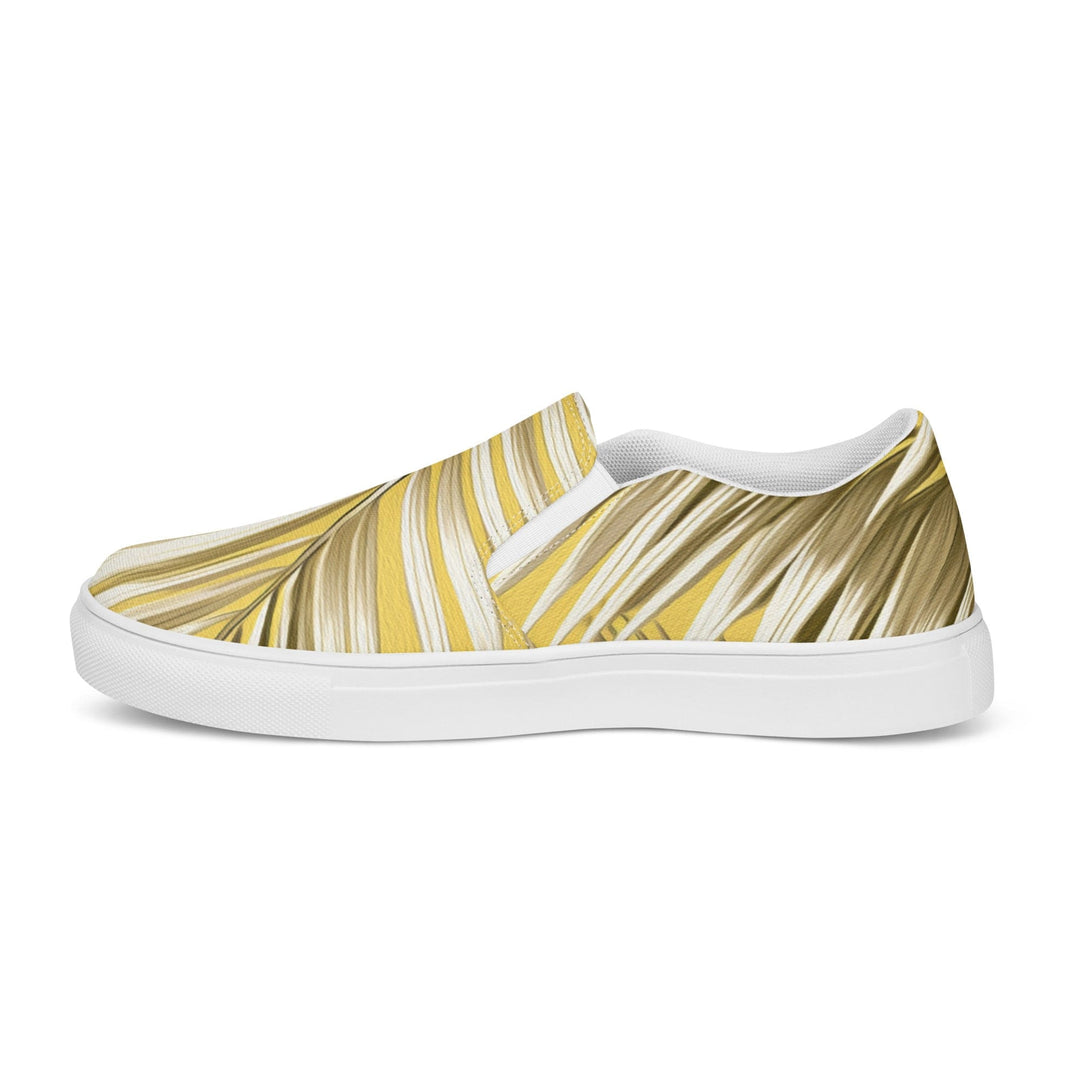 Mens Slip-on Canvas Shoes White Brown Palm Leaves