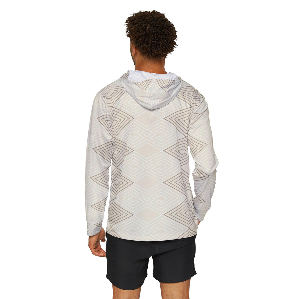 Mens Sports Performance Graphic Hoodie - Beige and White Tribal Geometric Aztec