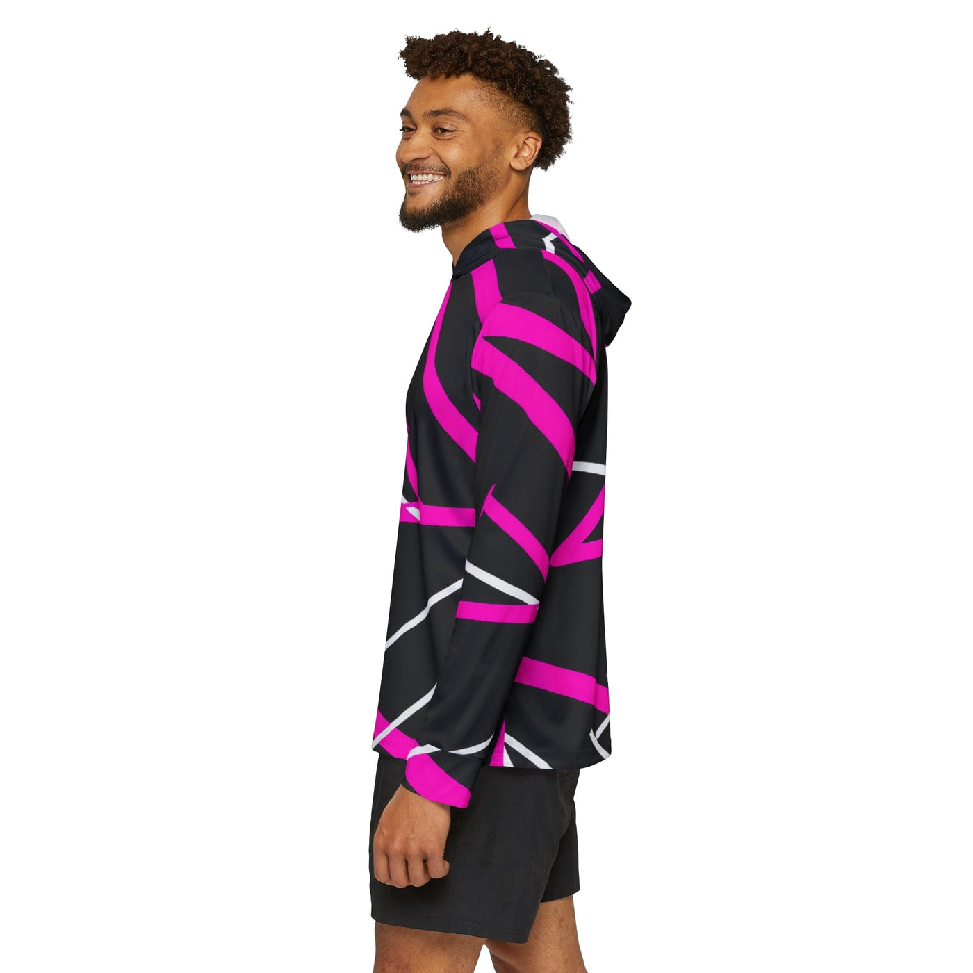 Mens Sports Graphic Hoodie Black And Pink Pattern - All Over Prints
