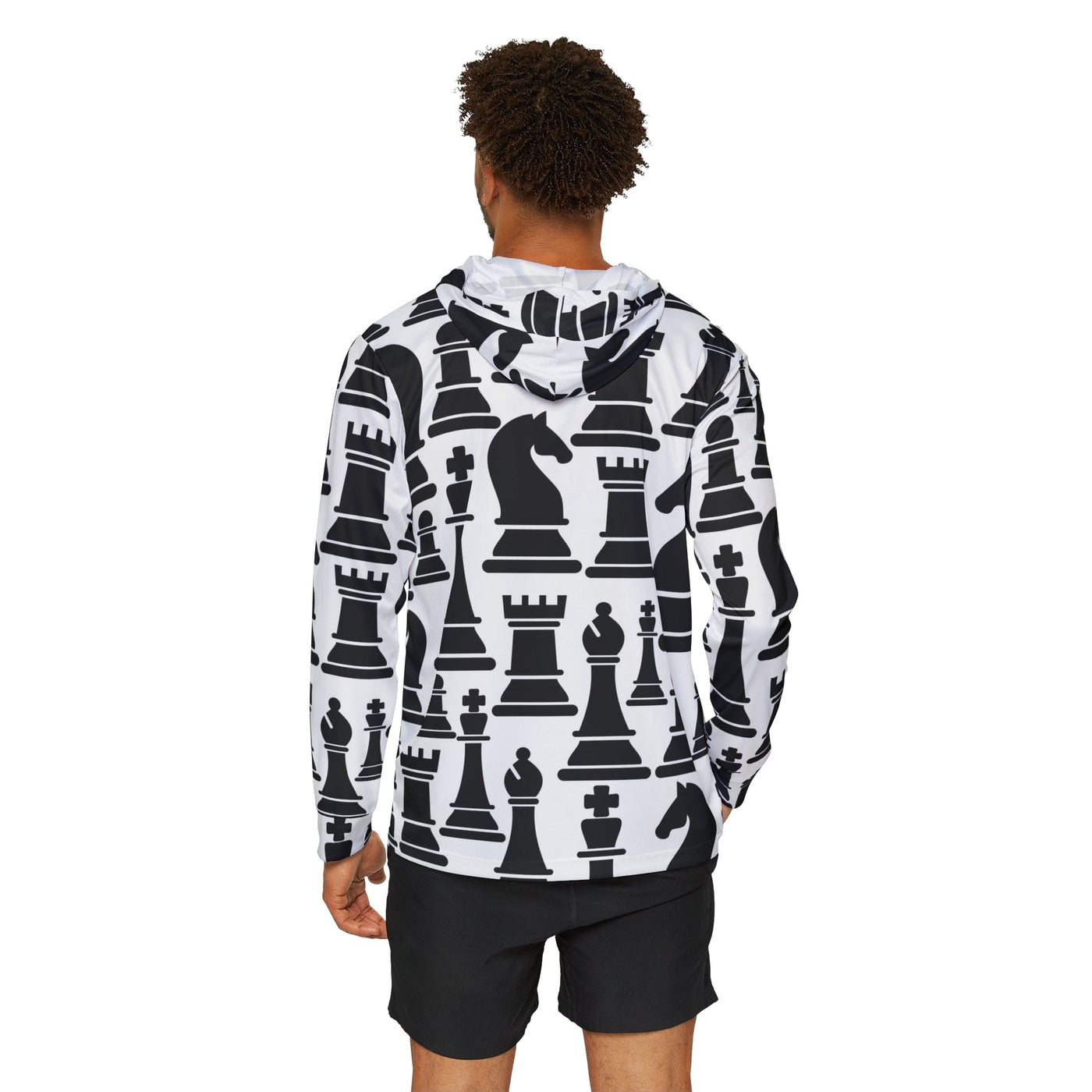Mens Sports Graphic Hoodie Black And White Chess Print - All Over Prints