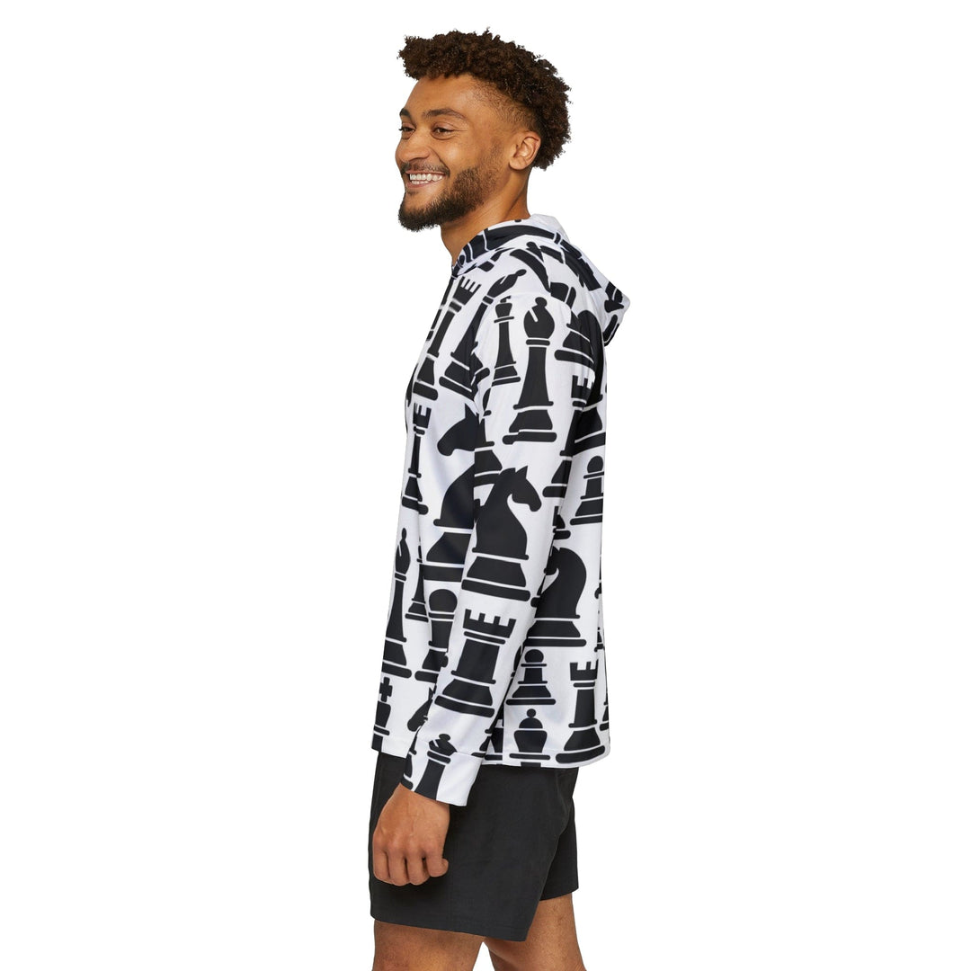 Mens Sports Graphic Hoodie Black And White Chess Print - Mens | Hoodies | AOP