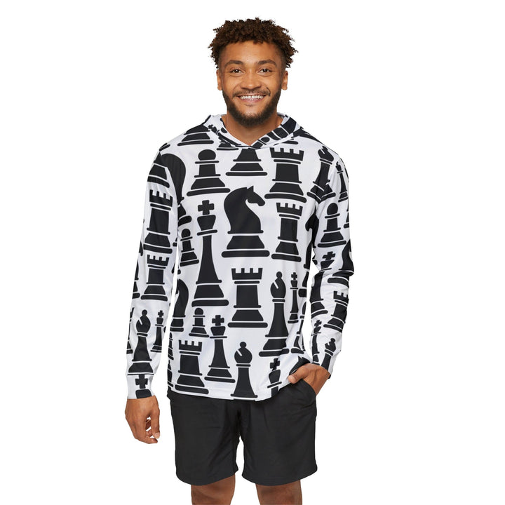 Mens Sports Graphic Hoodie Black And White Chess Print - Mens | Hoodies | AOP