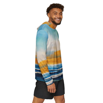 Mens Sports Graphic Hoodie Blue Ocean Golden Sunset Print - All Over Prints