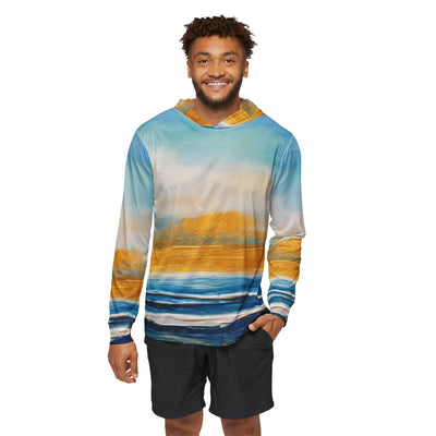 Mens Sports Graphic Hoodie Blue Ocean Golden Sunset Print - All Over Prints